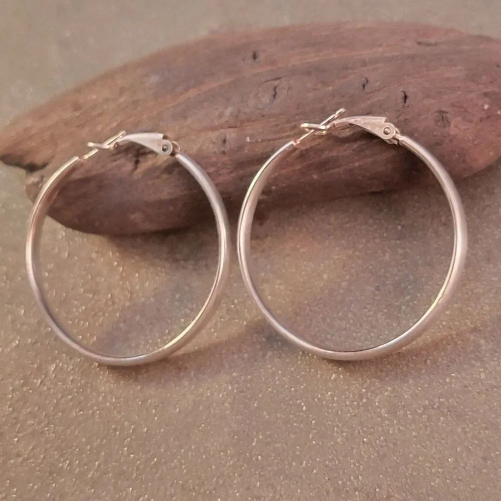 Sterling Silver 1 1/2" Hoop Earrings - Picture 3 of 7